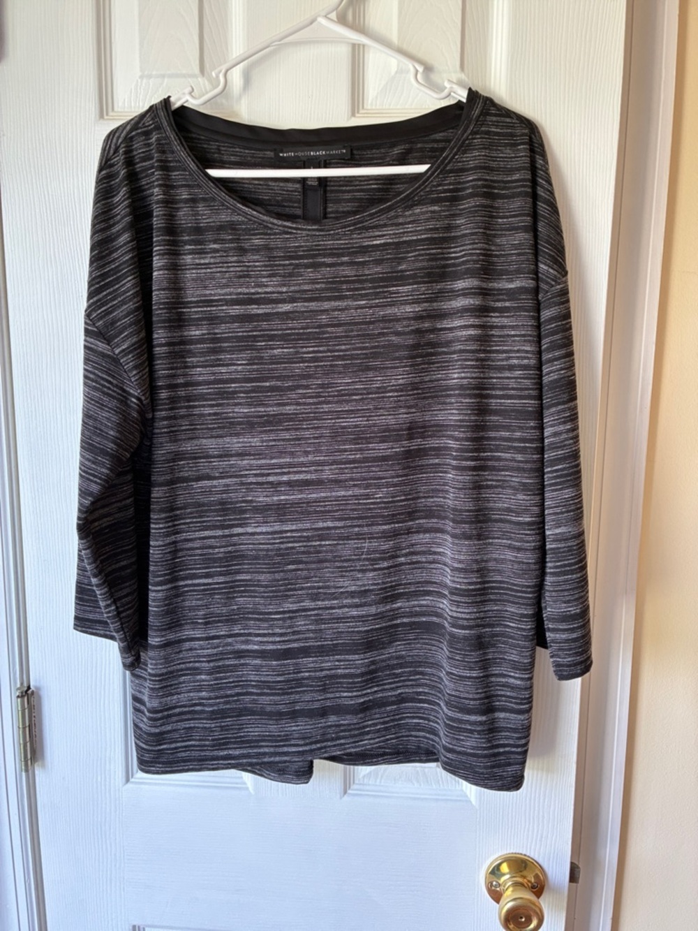 White House Black Market Black & Gray Striped Long-Sleeve Top